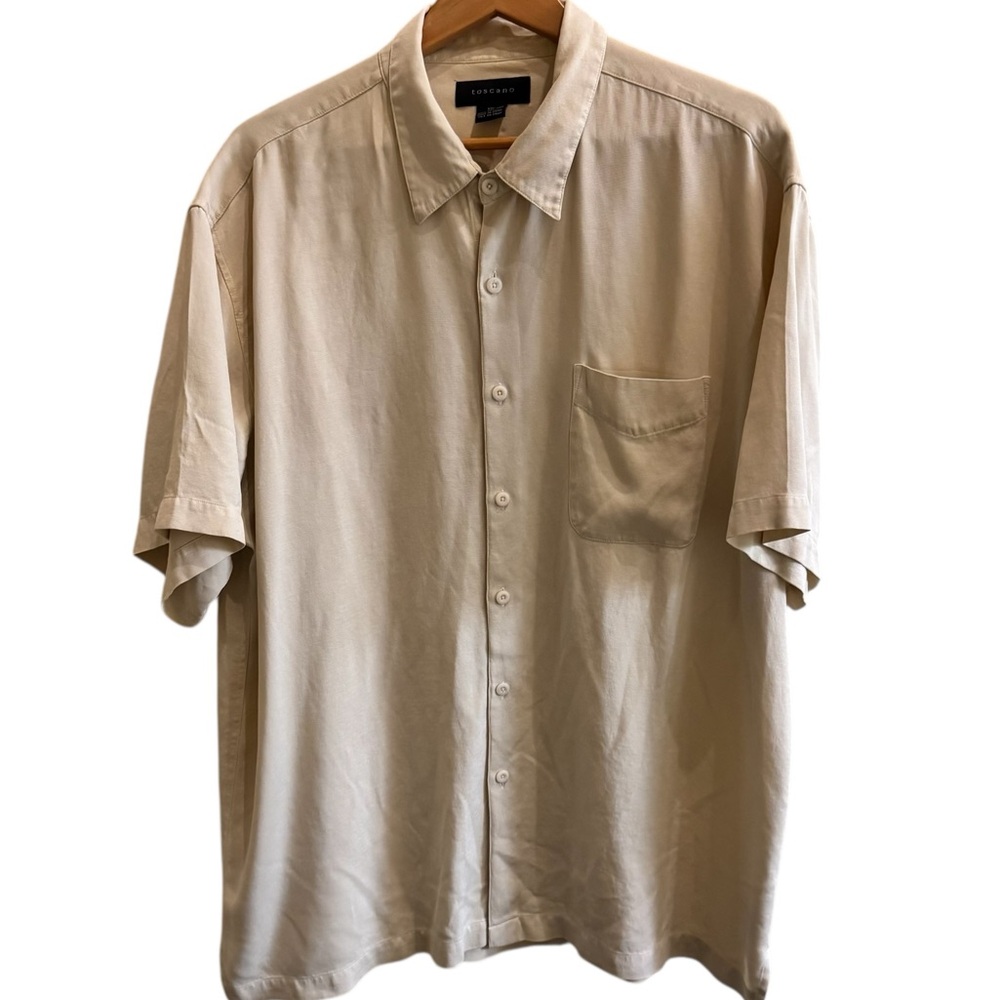Toscano 100% Silk Mens Beige Casual‎ Button-Down Collar Shirt Like new! Sz XXL